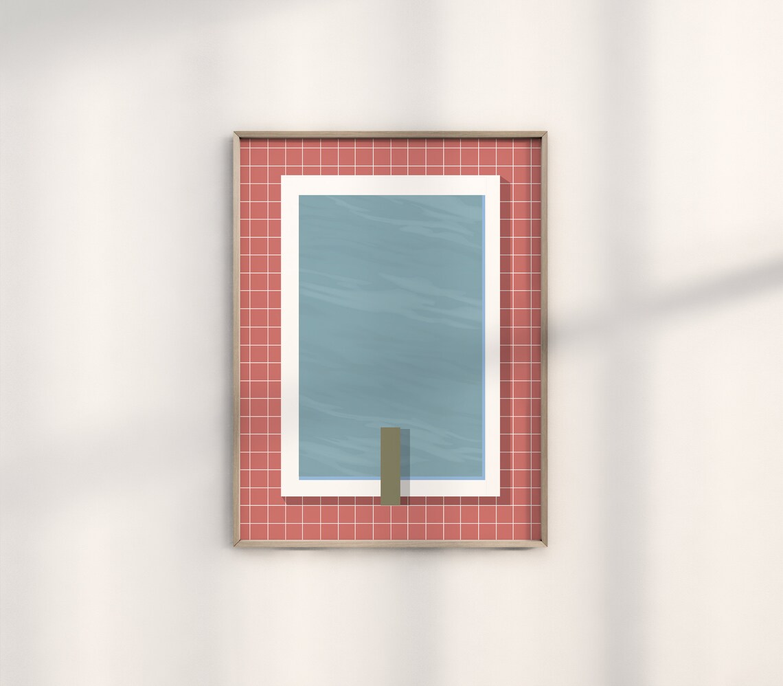 Pink Pool Summer Art Print, Swimming Pool