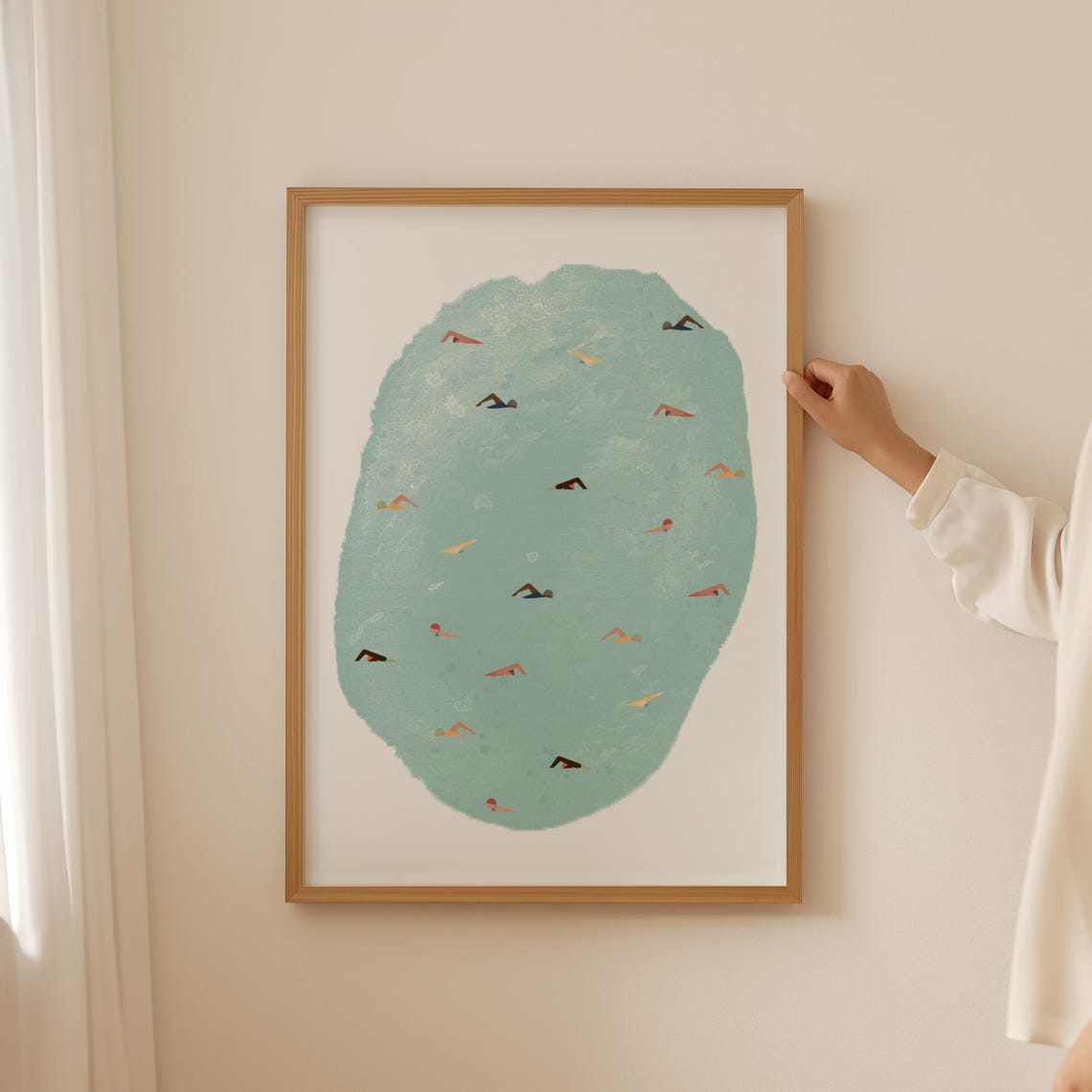 Tiny Swimmers In Teal Water Abstract Aerial Pool Painting Art Poster