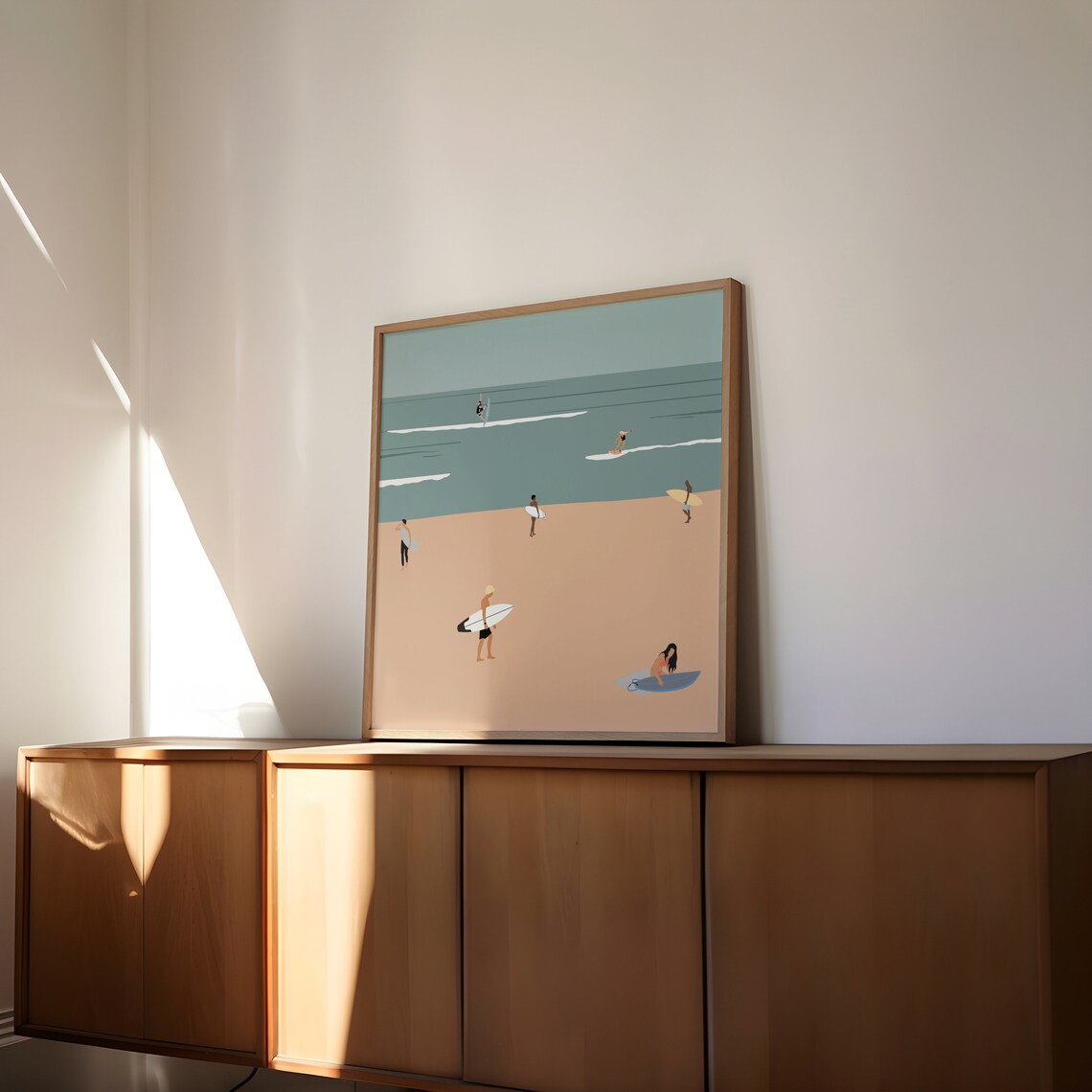 Surfers At Beach Minimalist Poster, Beach House Decor - Image 3