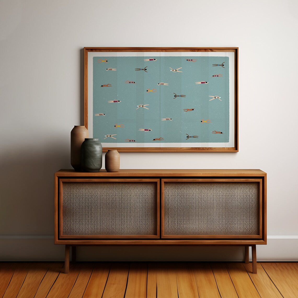 Tiny Women Swimming In Pool, Minimalist Pool Art - Image 4