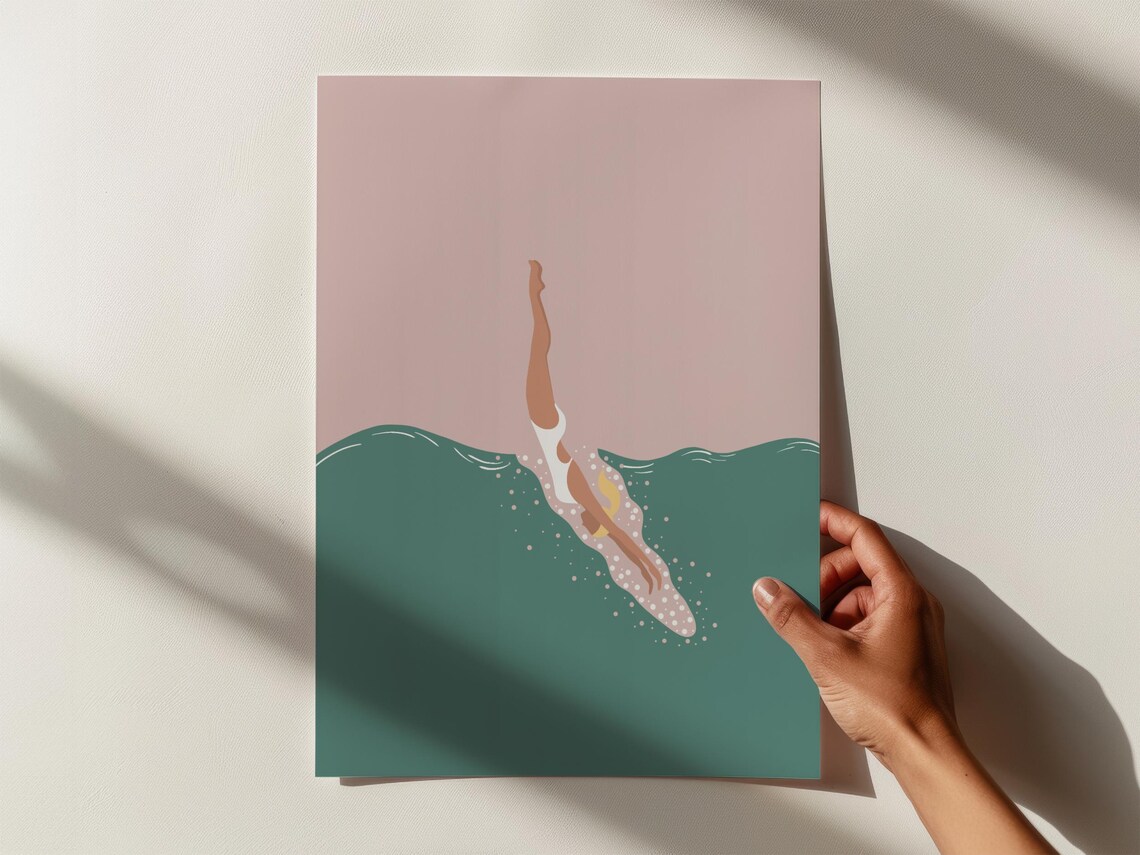 Woman Diving In Pool Vintage Print, Retro Swimming Pool - Image 3