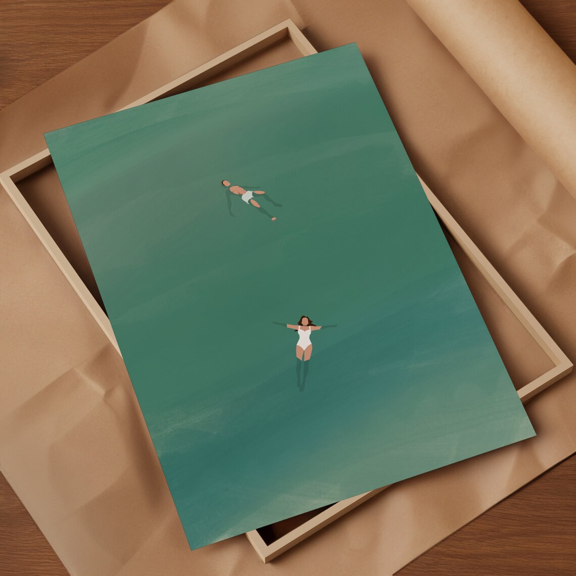 Man And Woman Floating In Pool Minimalist Art Print - Image 4