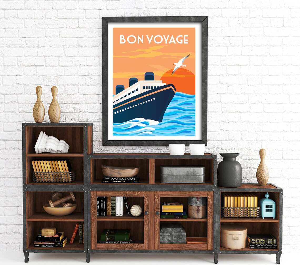 Bon Voyage Retro Travel Poster, Tropical Cruise Liner - Image 2