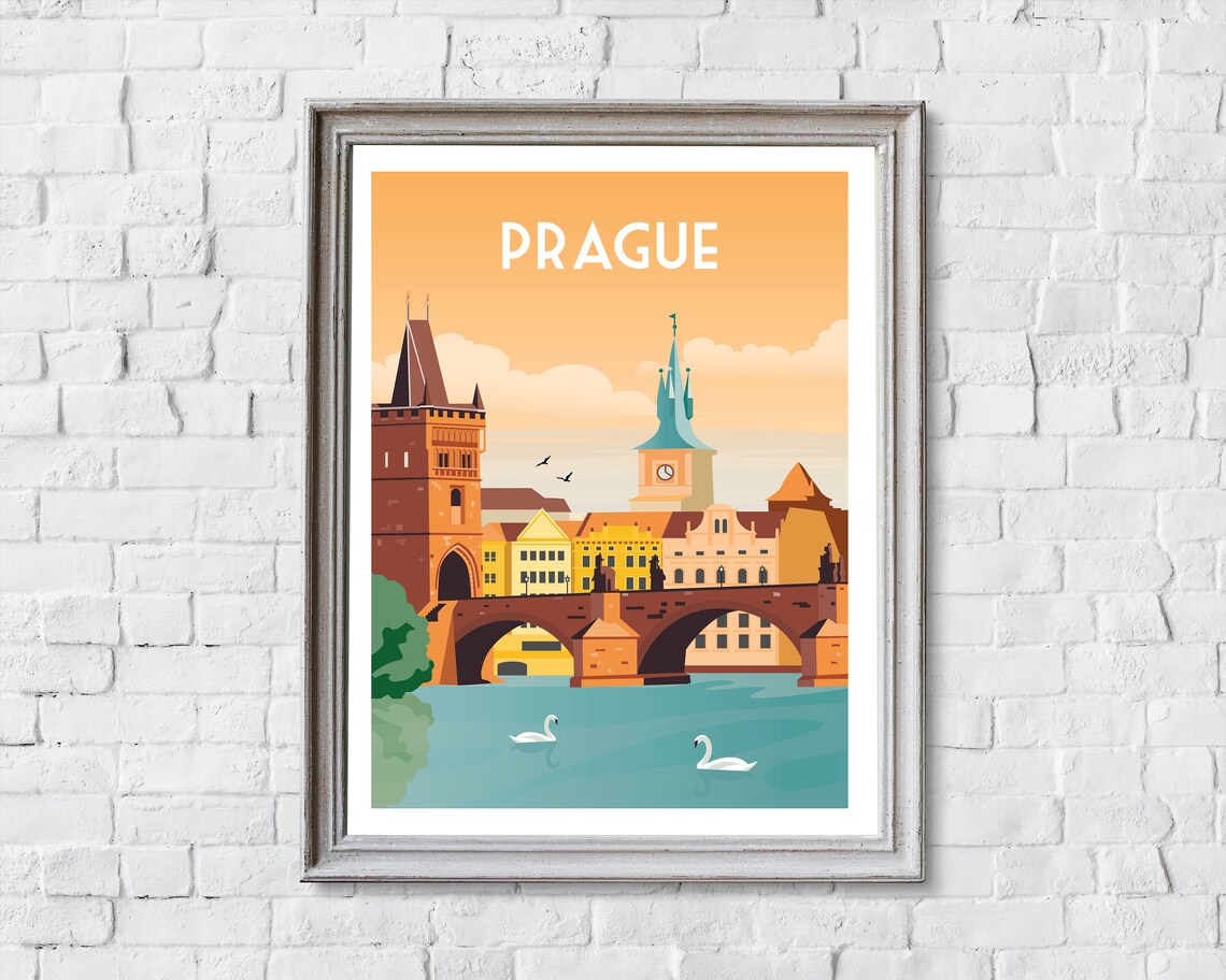 Retro Prague Travel Poster, Europe Wall Art Print - Image 2