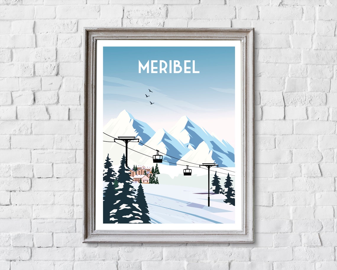 Meribel France Ski Resort Gondola Cable Car Village Travel Poster - Image 2