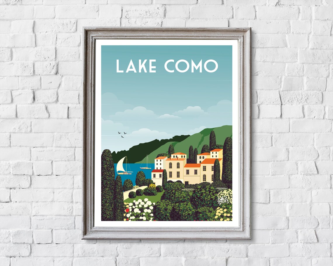 Lake Como Retro Italy Travel Lakeside Villa Scenery Art Poster - Image 2