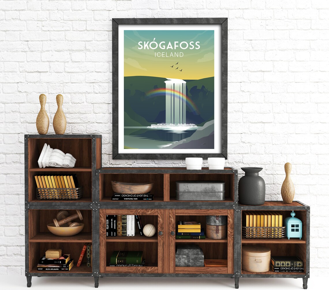 Skogafoss Iceland Travel Poster, Northern Lights Print - Image 2
