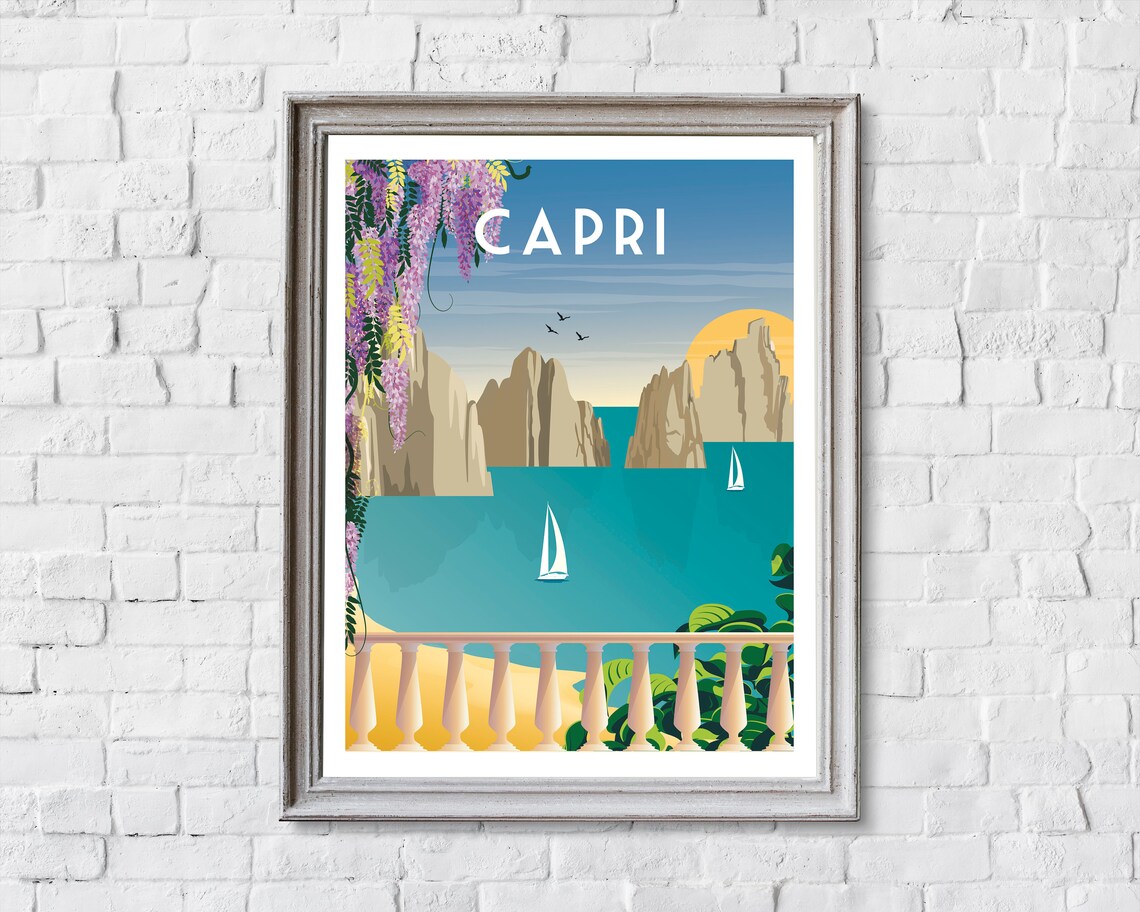 Capri Retro Travel Poster, Amalfi Coast Italy - Image 2