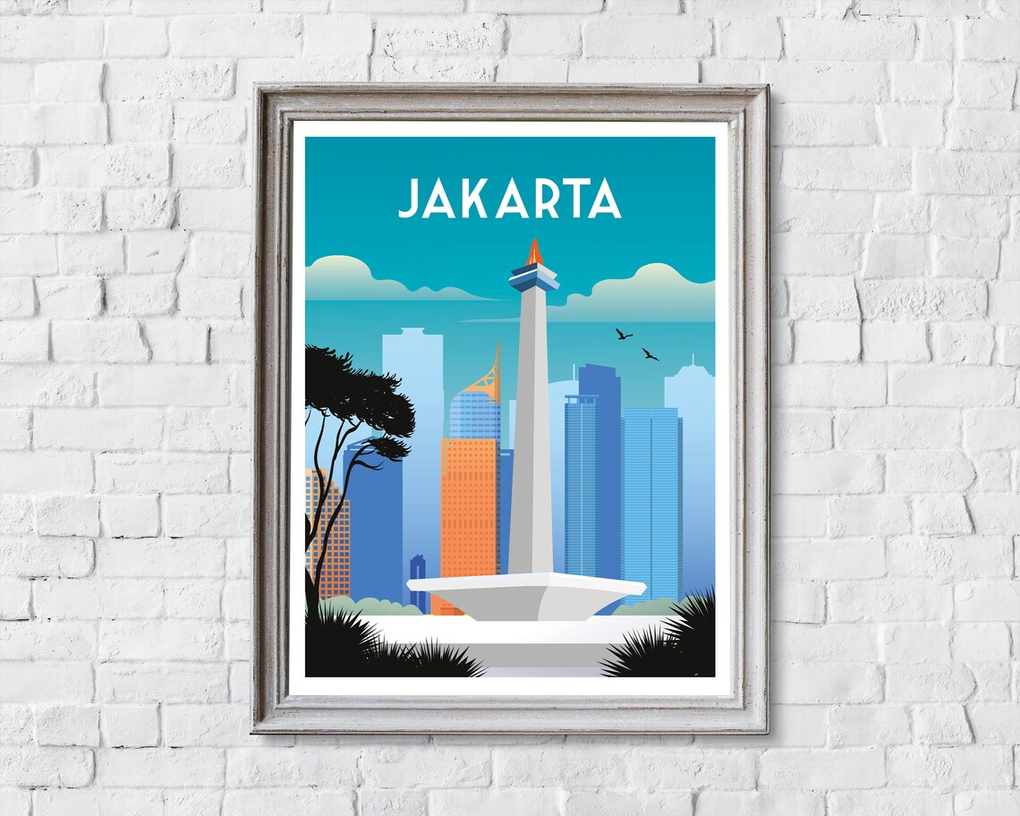 Jakarta Retro Travel Poster, Indonesia Art Print - Image 2