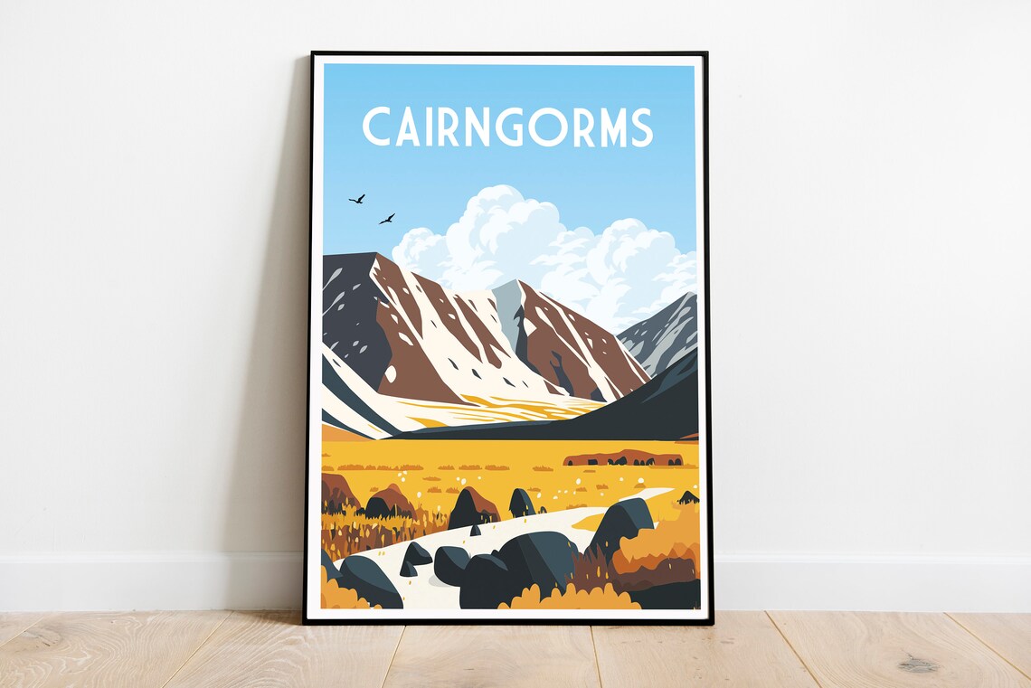 Cairngorms Scotland Rugged Peaks Golden Autumn Valley Travel Poster - Image 2