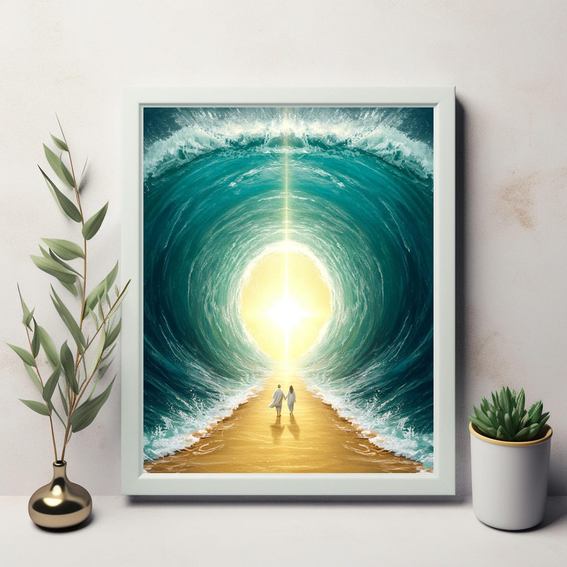 Parted Red Sea Pathway Golden Light Faith Journey Wall Poster