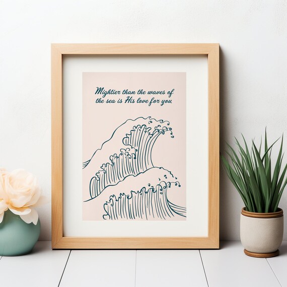 Mightier Than The Waves Art Print Minimalist Christian Wall Ocean Poster Psalm 934 Bible Scripture Home Decor