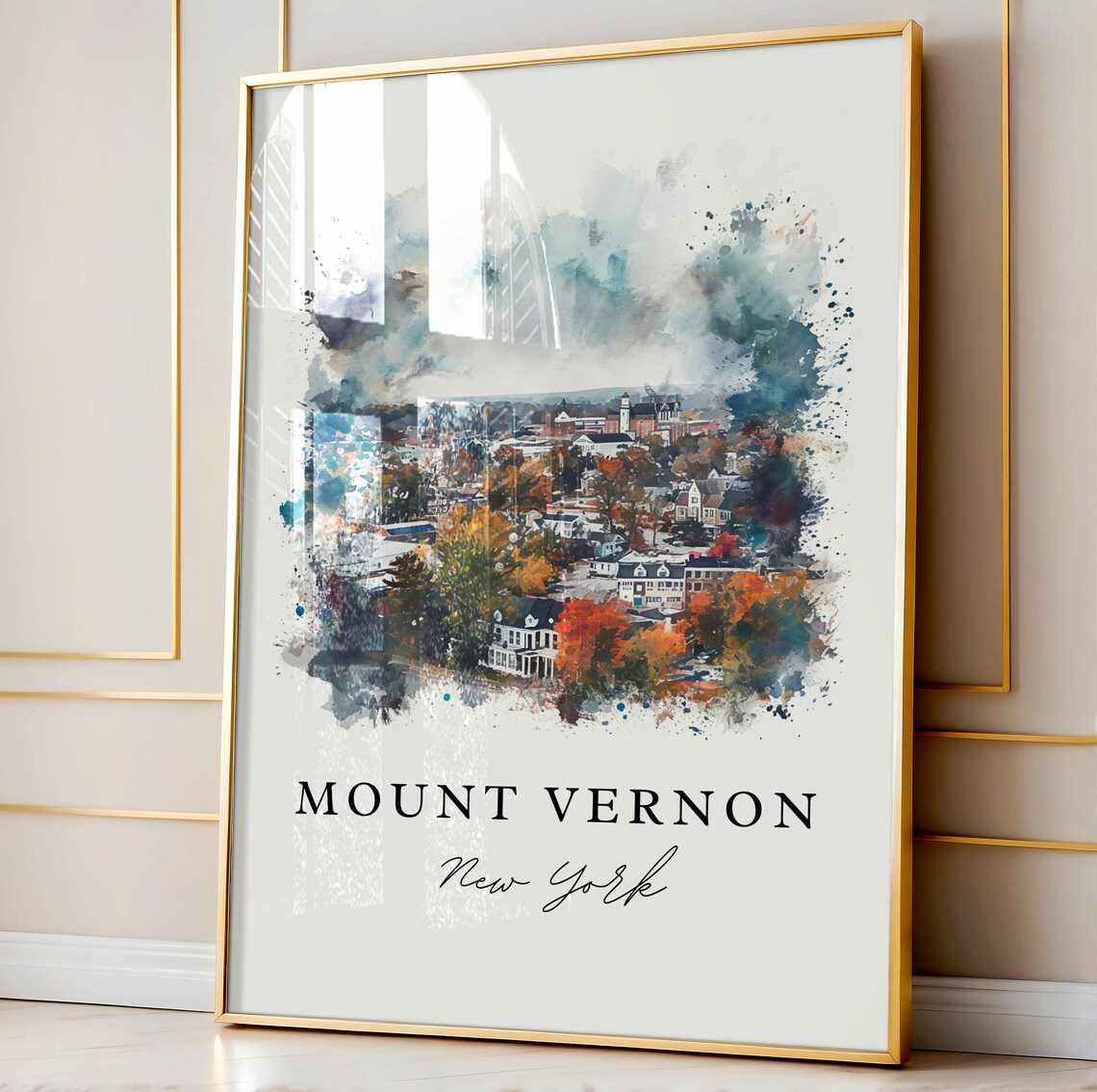 Mount Vernon New York Watercolor Aerial Town Autumn Trees Poster - Image 4