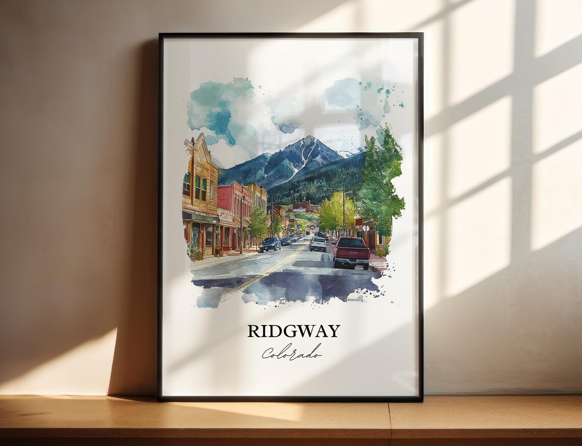 Ridgway Colorado Mountain Main Street Watercolor Travel Gift Poster
