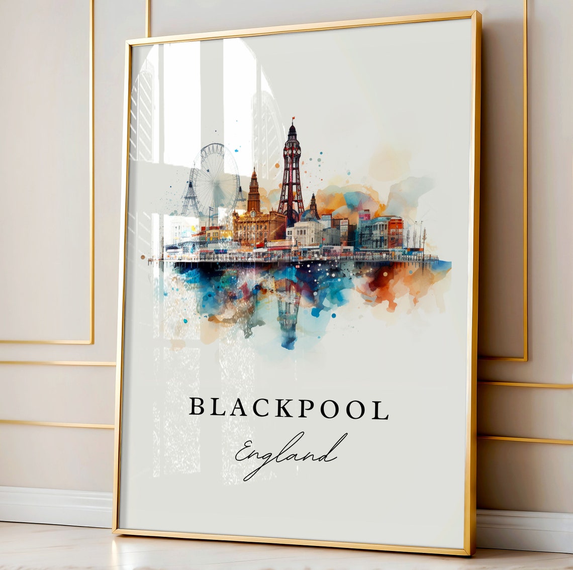 Blackpool England Tower Pier Seaside Watercolor Travel Poster - Image 4