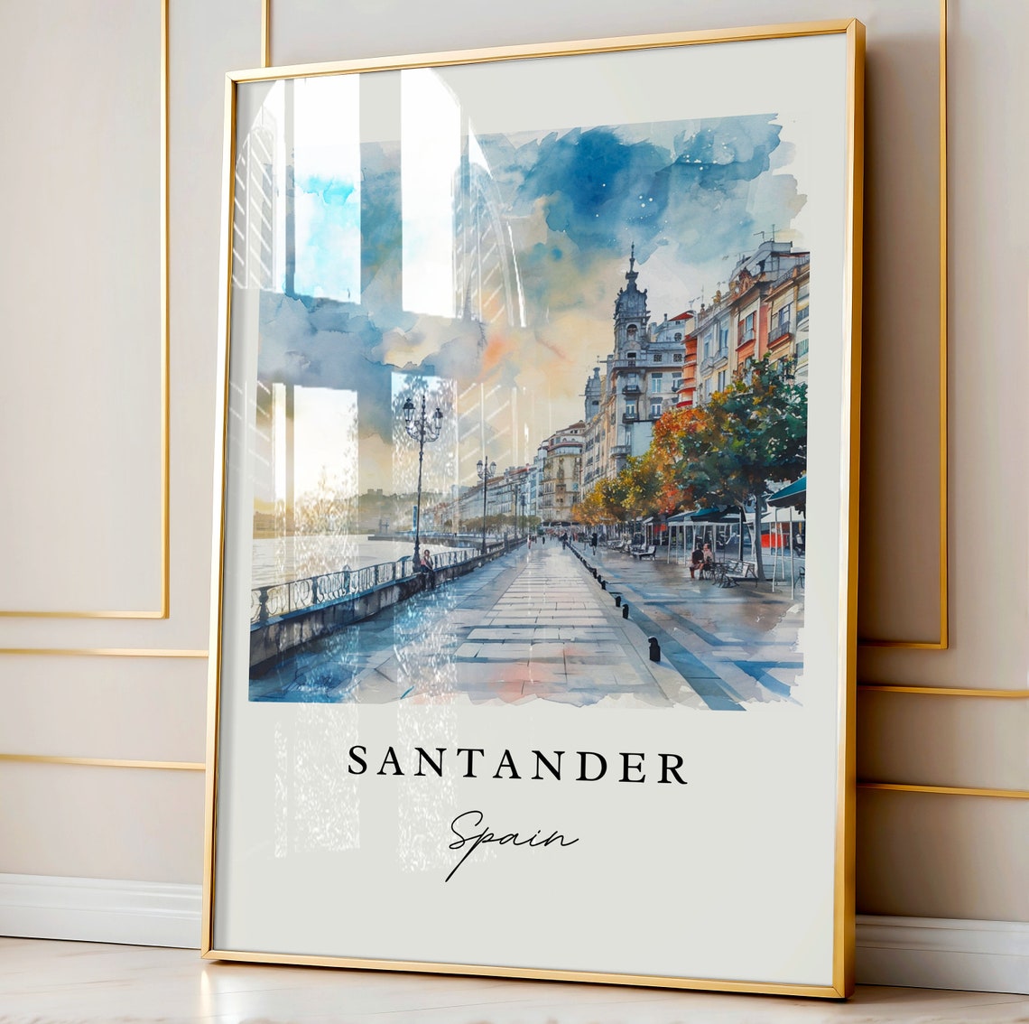 Santander Spain Waterfront Promenade Watercolor Travel Poster - Image 4