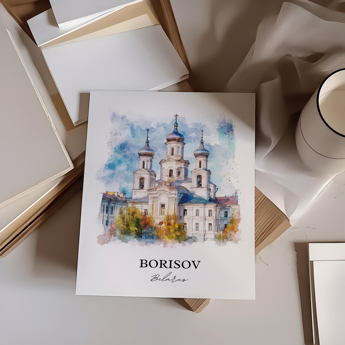 Borisov Belarus Onion Domed Church Golden Glow Watercolor Poster - Image 3