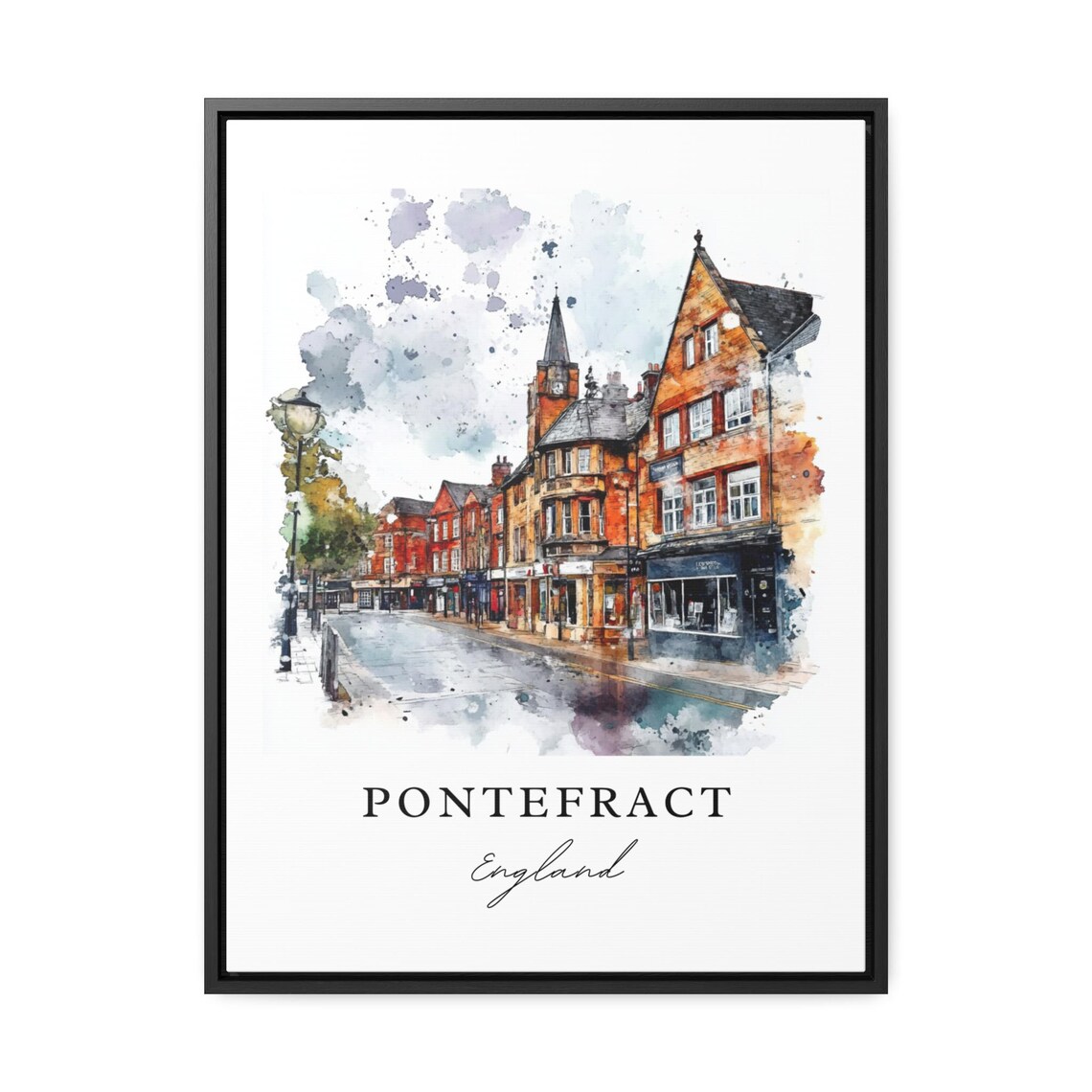 Pontefract England Historic Brick Town Street Watercolor Poster - Image 3