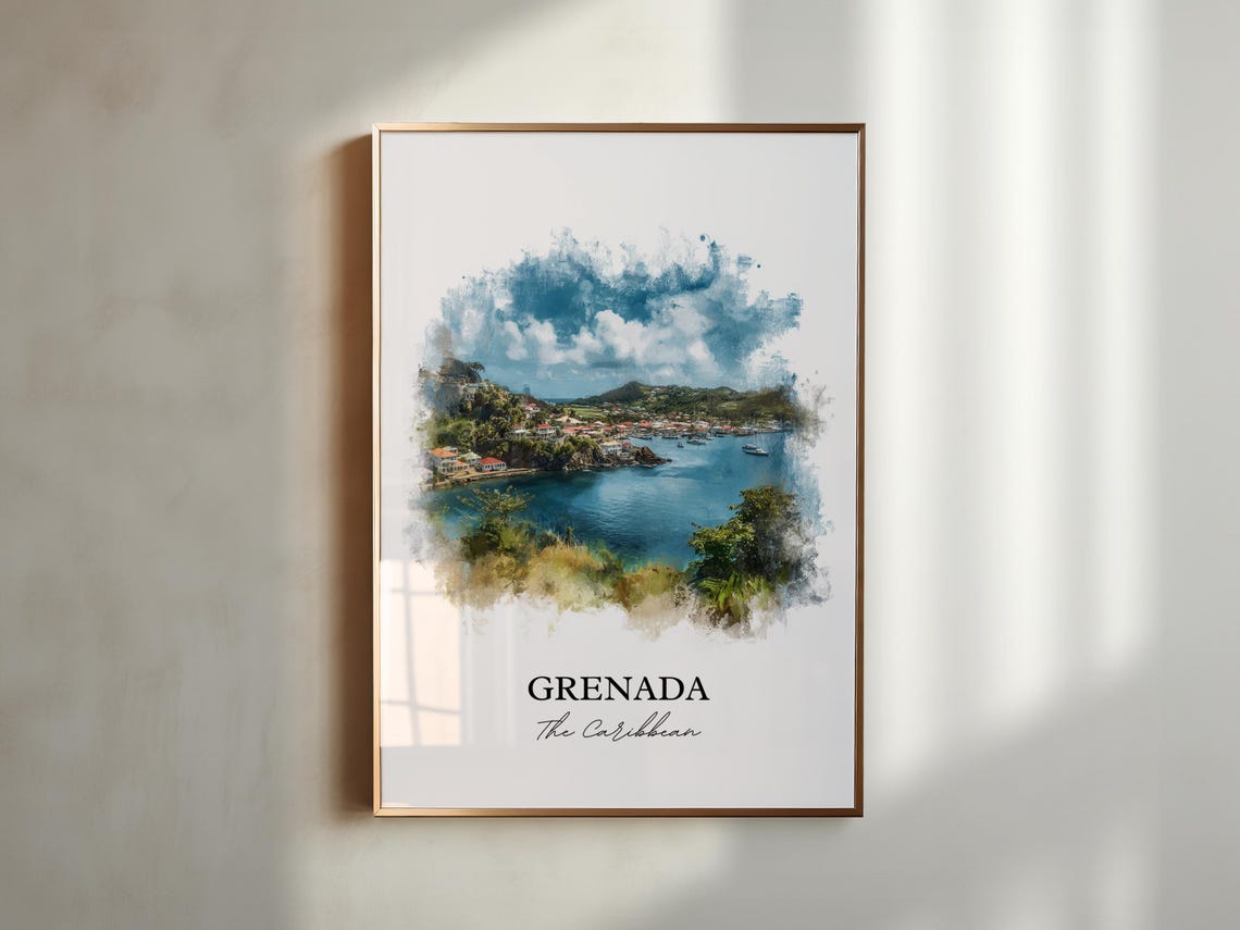 Grenada Watercolor Travel Poster, Caribbean Art - Image 5