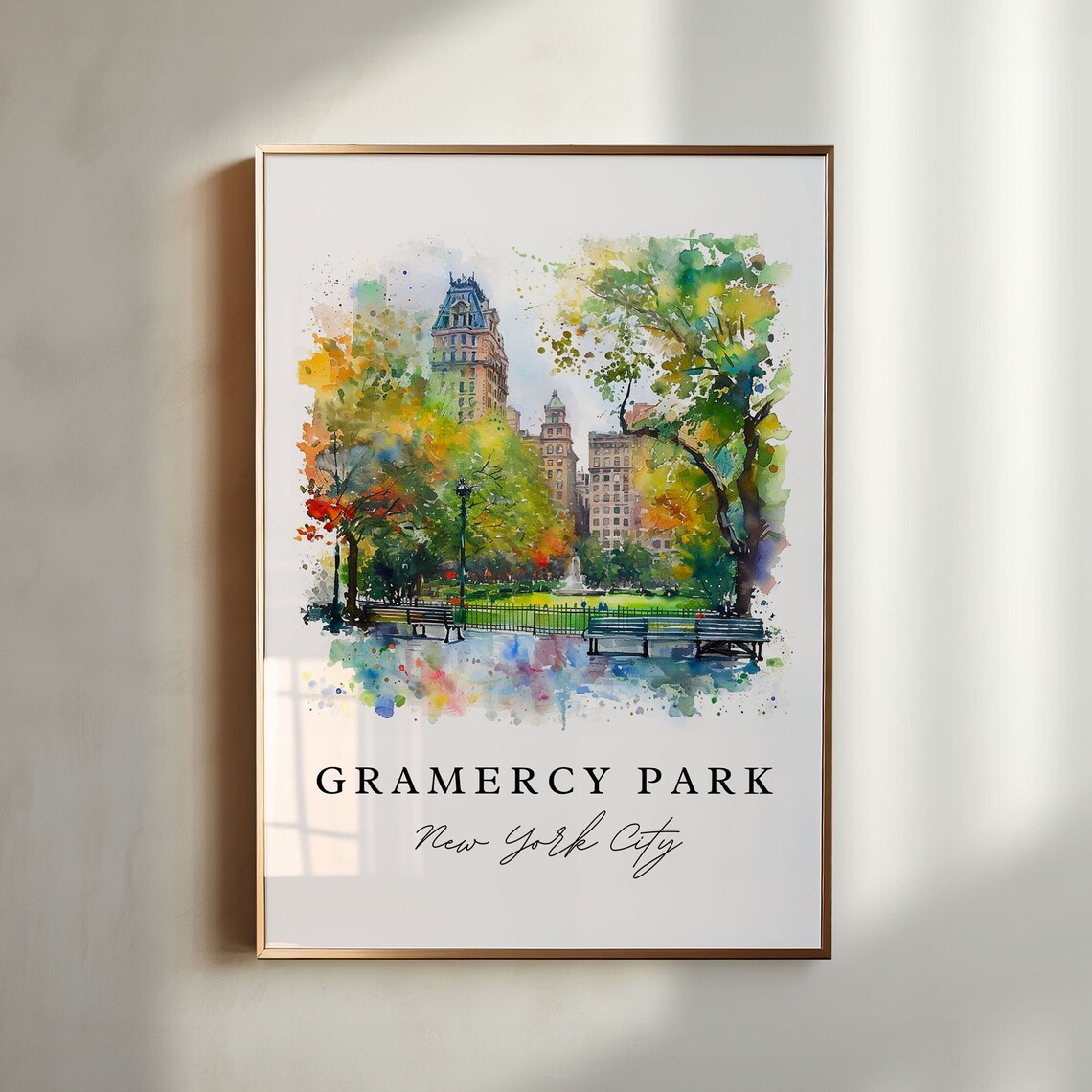 Gramercy Park New York City Green Urban Oasis Watercolor Poster