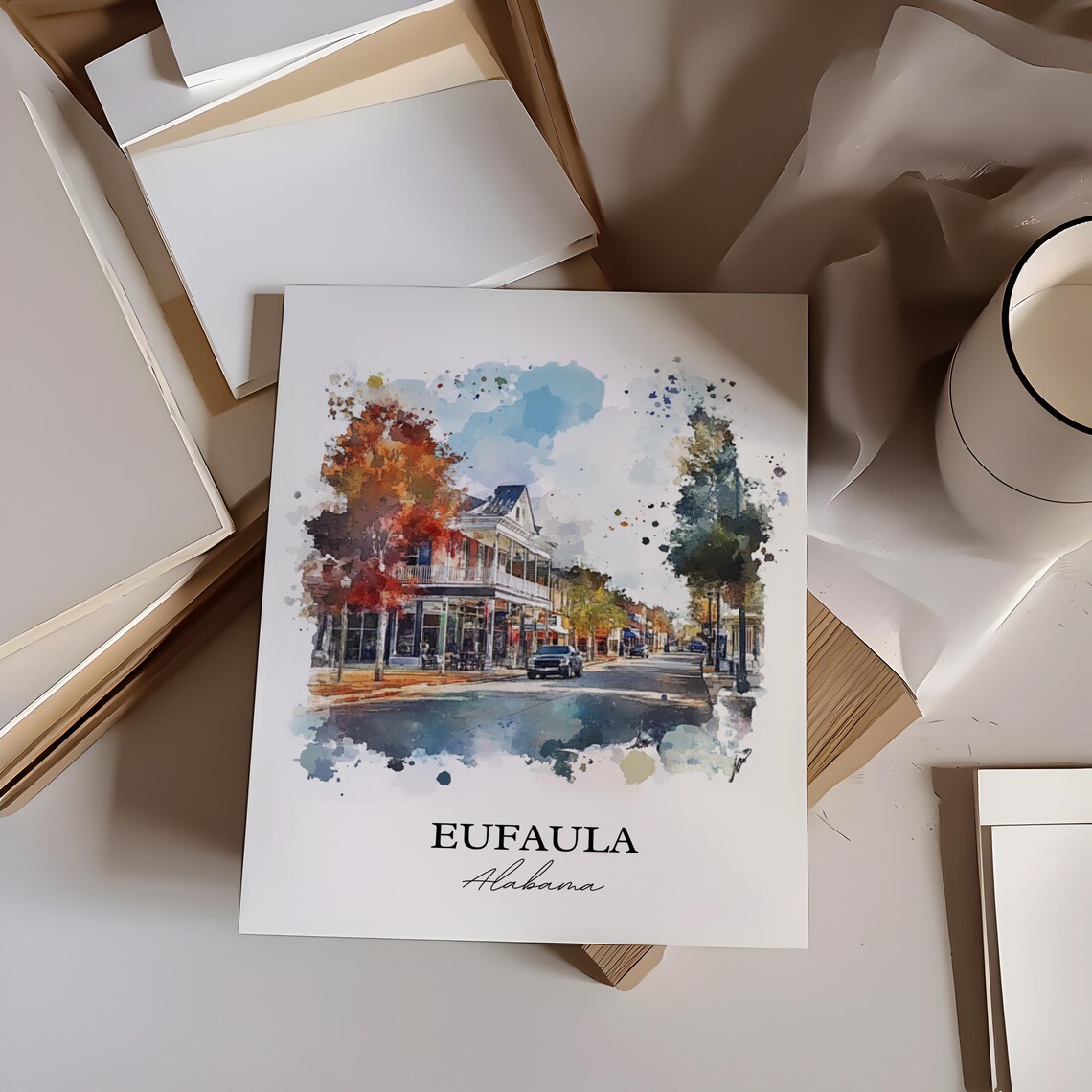 Eufaula Alabama Historic Main Street Autumn Watercolor Travel Poster - Image 4