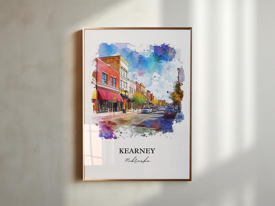 Kearney Nebraska Wall Art Buffalo County Ne Print Watercolor Gift Travel Poster Housewarming - Image 2