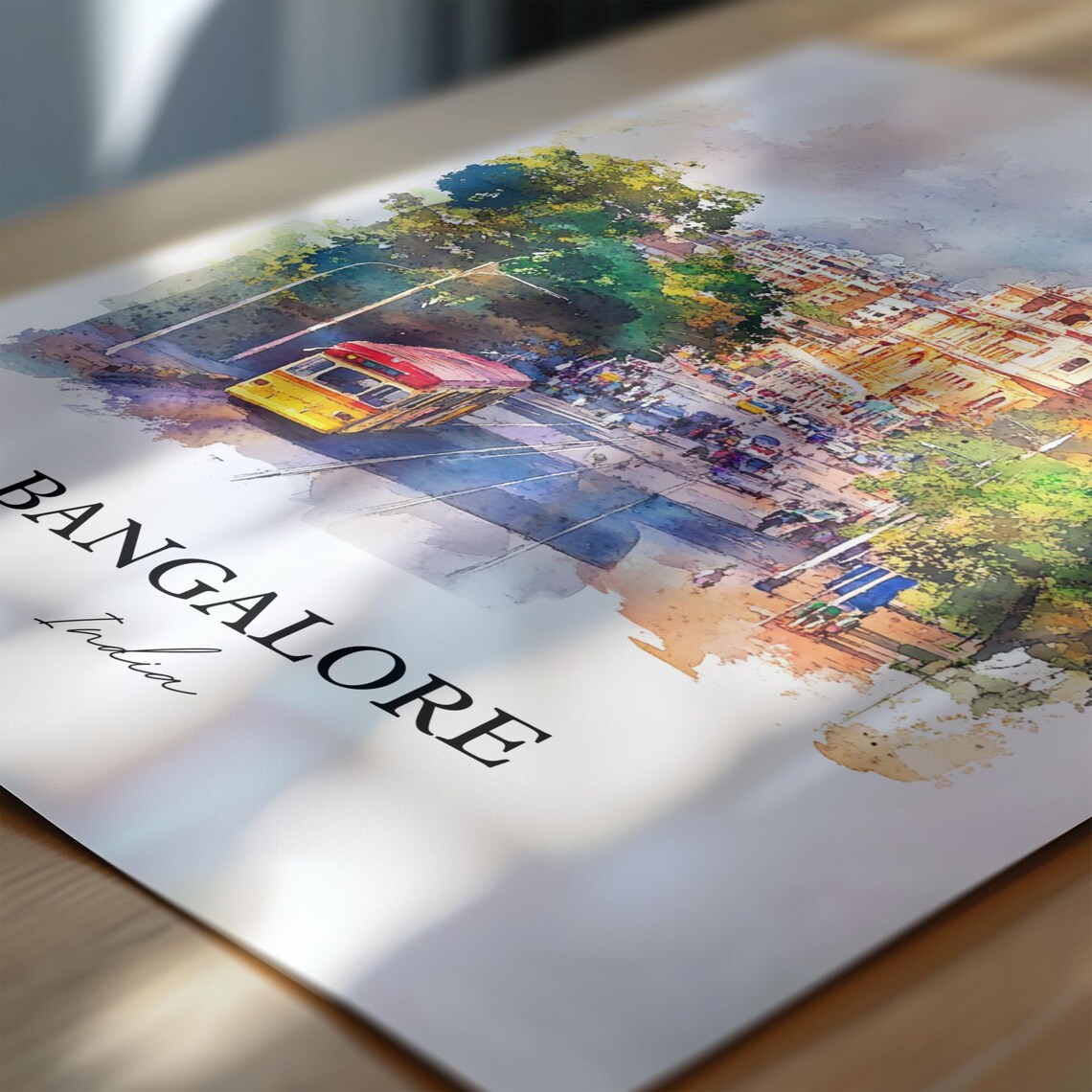 Bangalore India Watercolor City Street Scene Art Travel Poster - Image 6