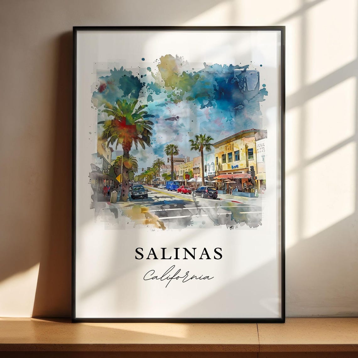 Salinas California Charming Palm Lined Street Watercolor Poster - Image 6