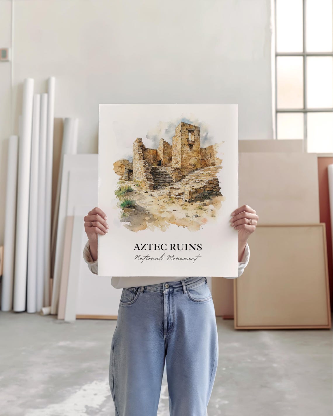 Aztec Ruins National Monument Watercolor Ancient Walls Poster - Image 3