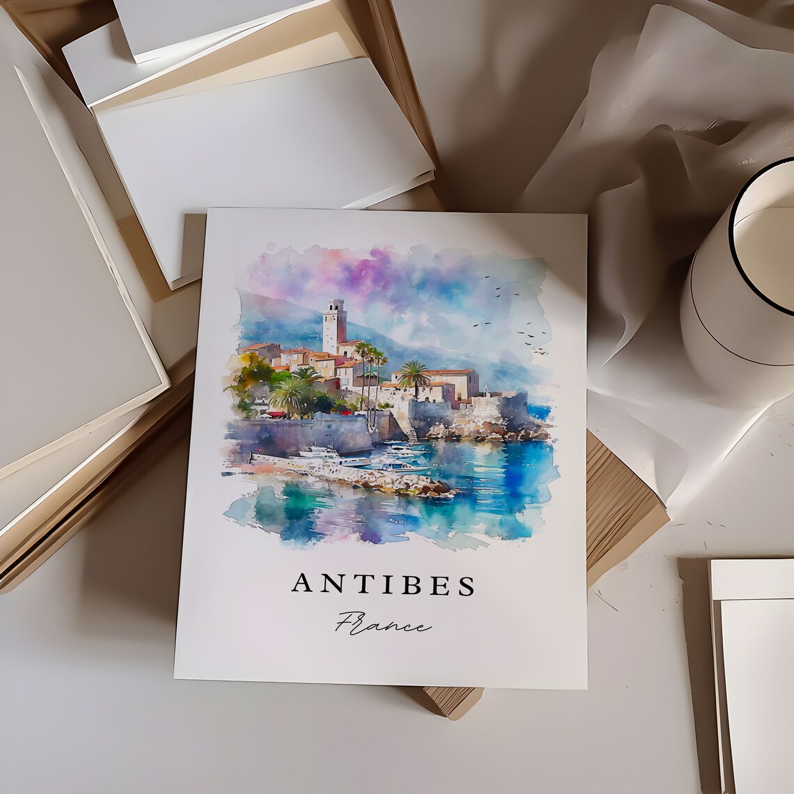 Antibes French Riviera Old Town Watercolor France Travel Poster - Image 6