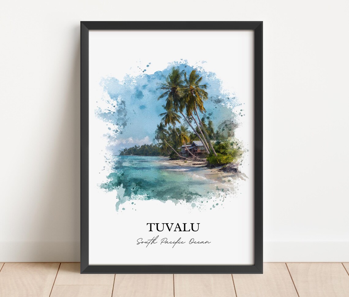 Tuvalu South Pacific Palm Beach Watercolor Tropical Island Poster - Image 5