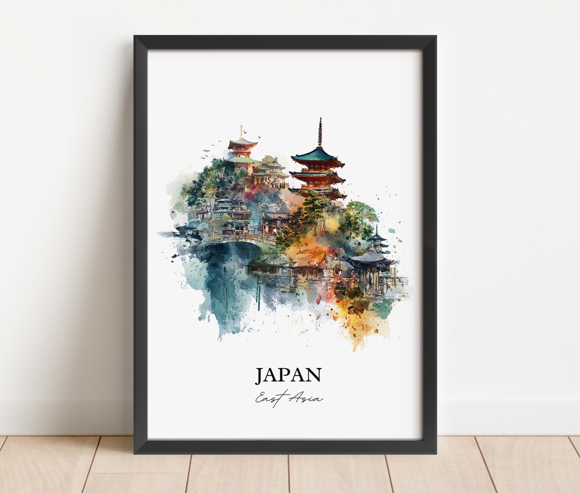 Japan East Asia Red Pagoda Temple Complex Watercolor Travel Poster - Image 2