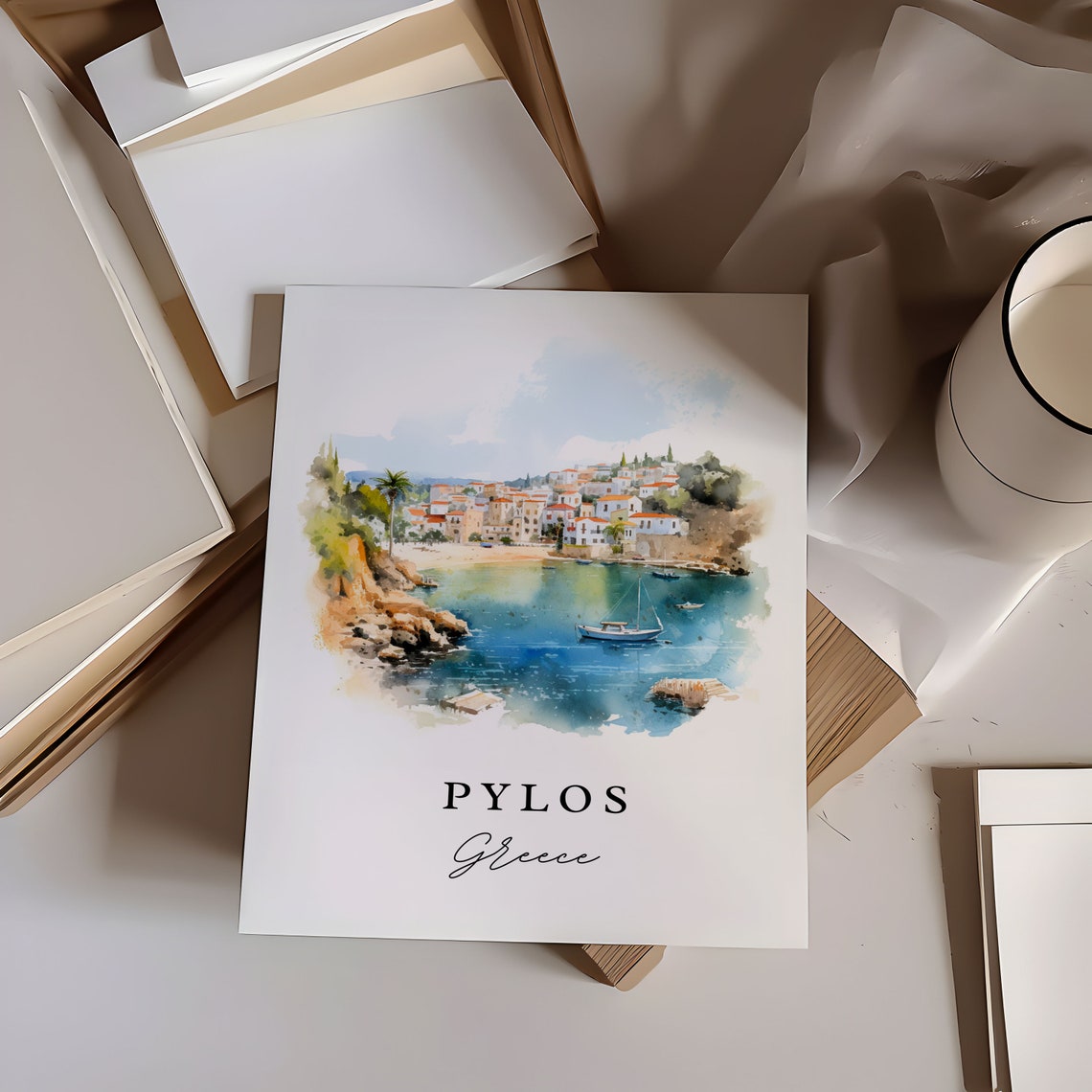 Pylos Greece Watercolor Travel Poster, Housewarming - Image 6