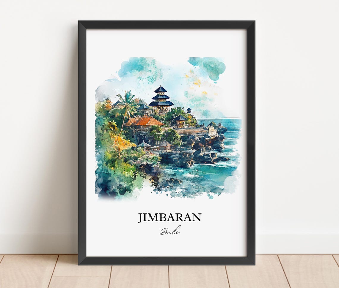 Jimbaran Bali Dreamy Watercolor Ocean Cliff Temple Sea View Poster - Image 6