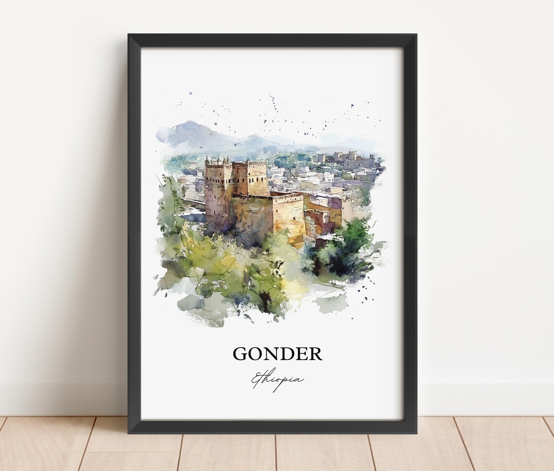 Gonder Ethiopia Castle Watercolor Historic Landmark Travel Poster - Image 4