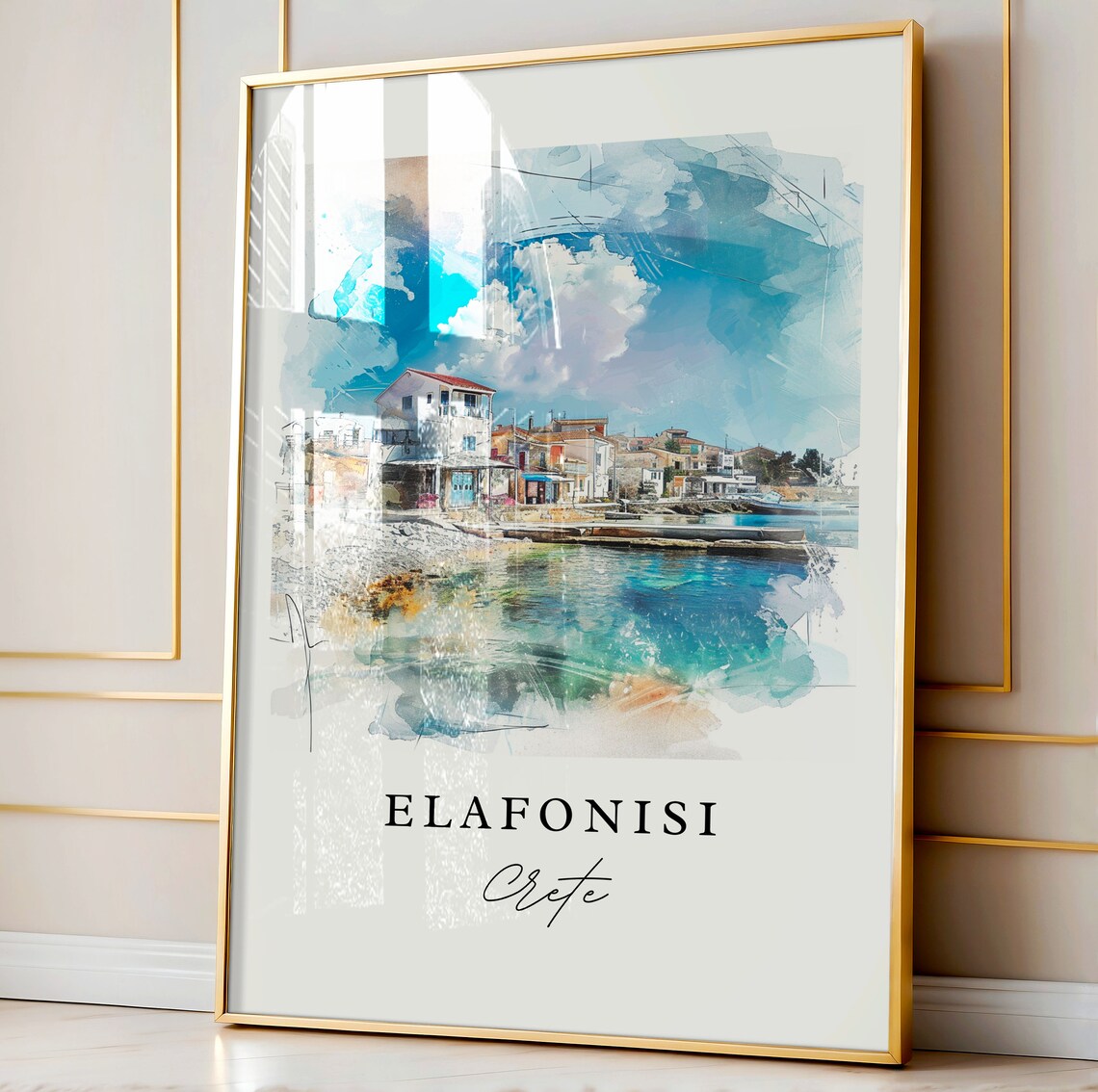 Elafonisi Crete Greece Beach Watercolor Island Travel Poster - Image 4