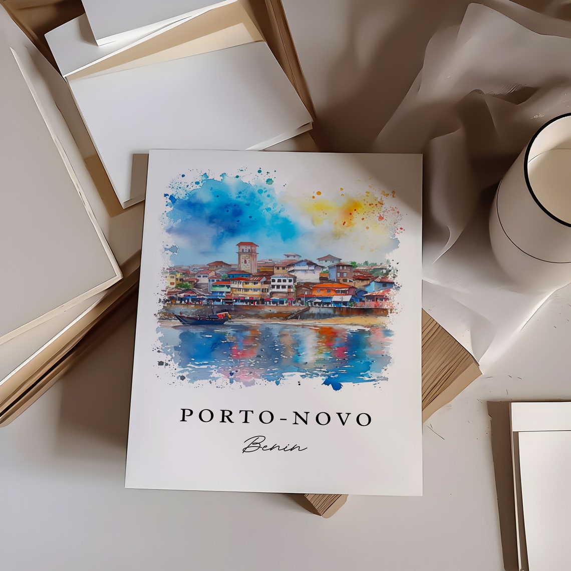 Porto Novo Benin Waterfront Old Town Watercolor Travel Poster - Image 7