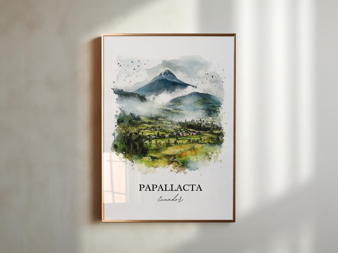 Papallacta Ecuador Green Valley Misty Peak Watercolor Poster - Image 5