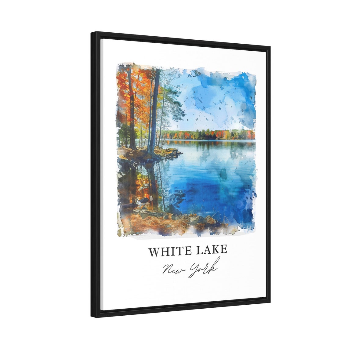 White Lake New York Autumn Lakeside Reflections Watercolor Poster - Image 2