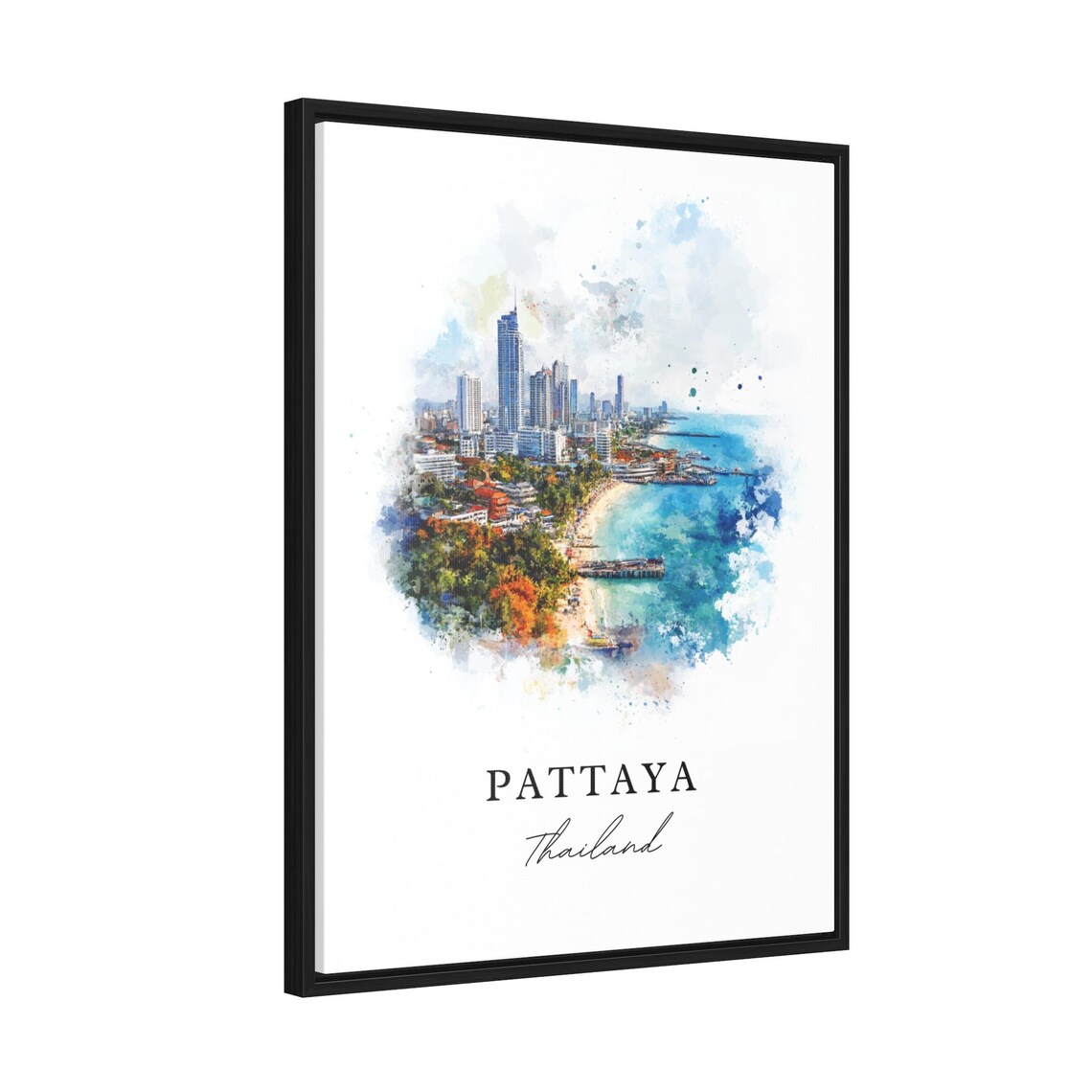 Pattaya Thailand Watercolor Beach Coast City Skyline Travel Poster - Image 2