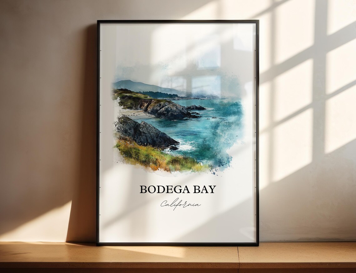 Bodega Bay California Rocky Headland Watercolor Travel Poster - Image 4
