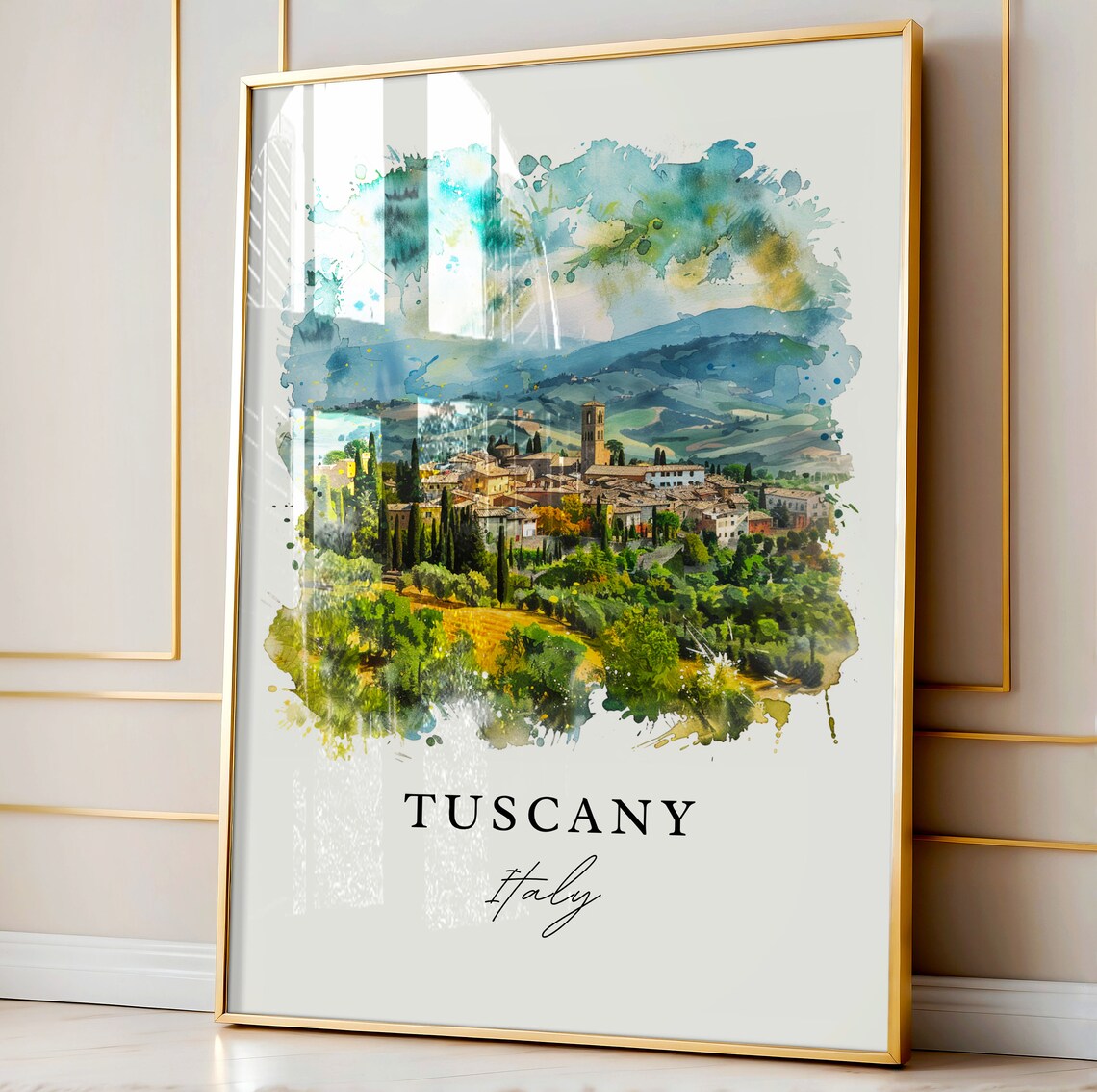 Tuscany Italy Cypress Hills Village Watercolor Travel Poster - Image 5