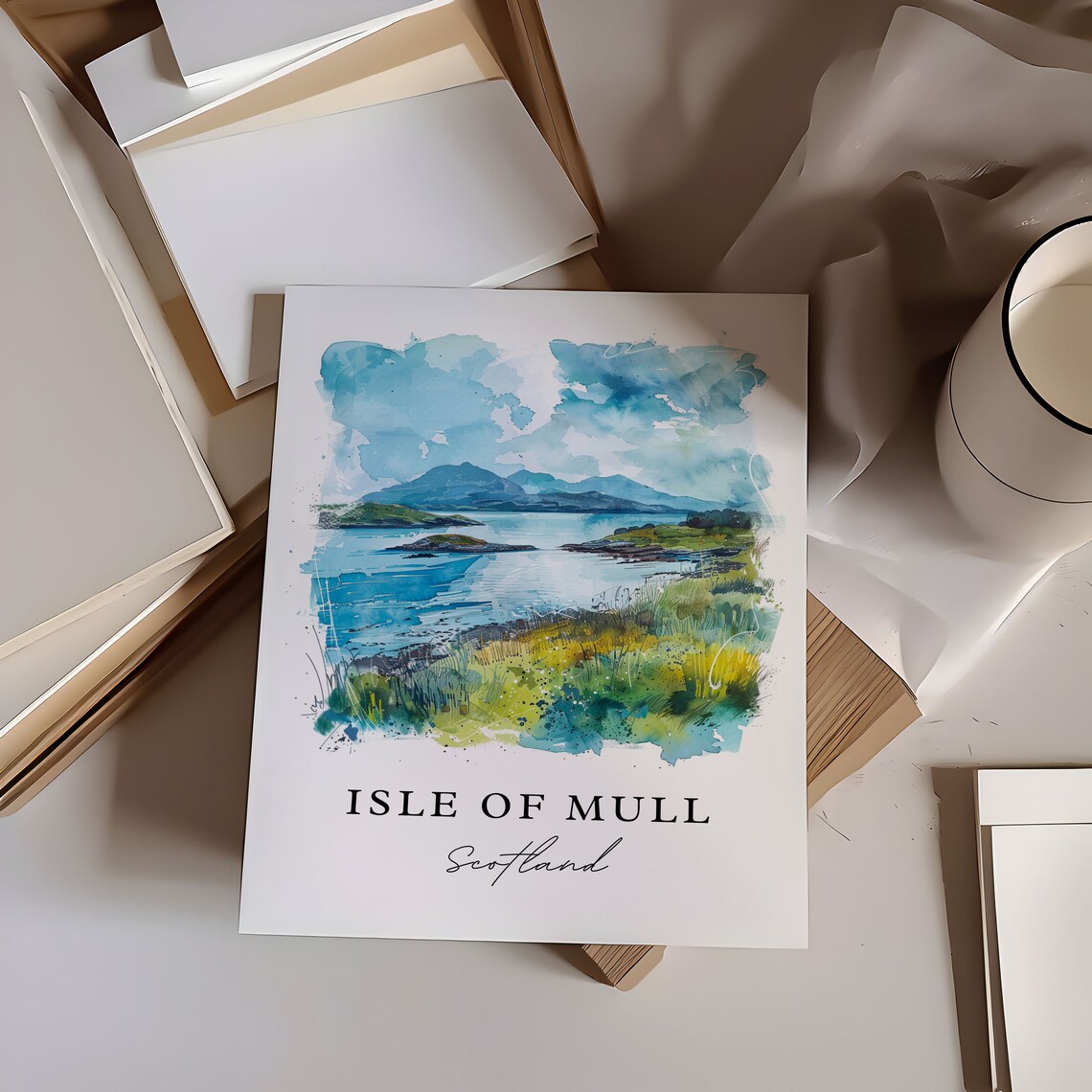 Isle of Mull Scotland Watercolor Coastal Loch Rolling Hills Poster - Image 2