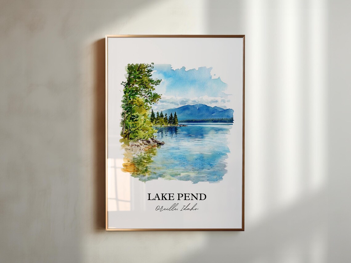 Lake Pend Oreille Idaho Evergreen Shore Watercolor Travel Poster - Image 5