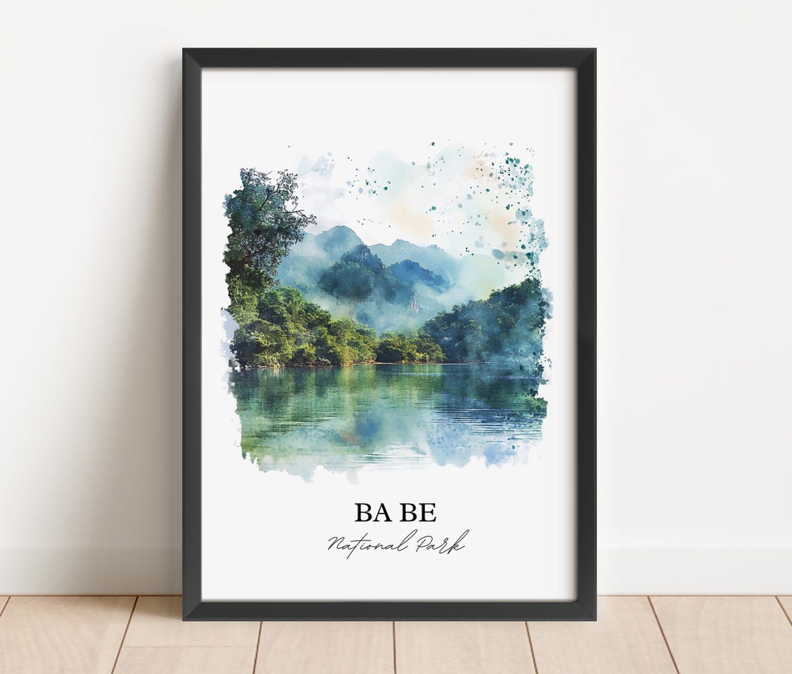 Ba Be National Park Vietnam Watercolor Art Misty Lake Forest Poster - Image 3