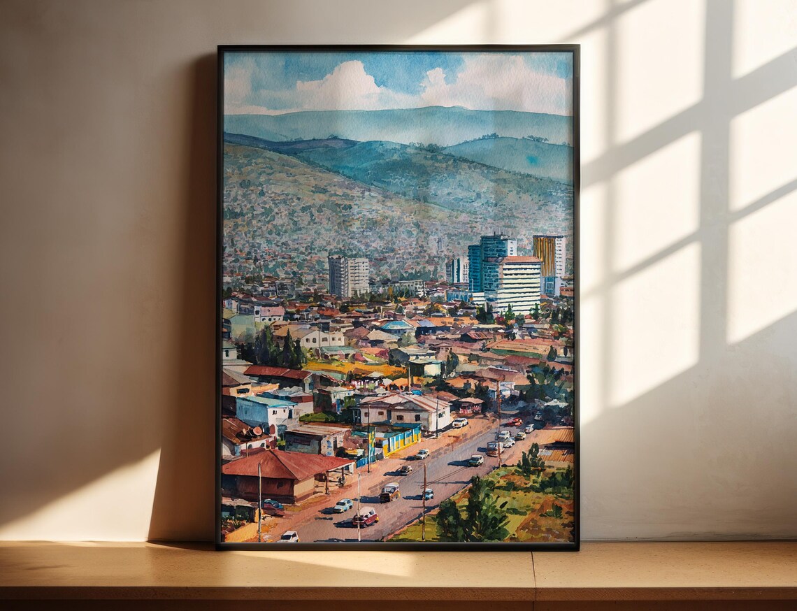 Kigali Rwanda Hillside City Skyline Panoramic African City Art Poster
