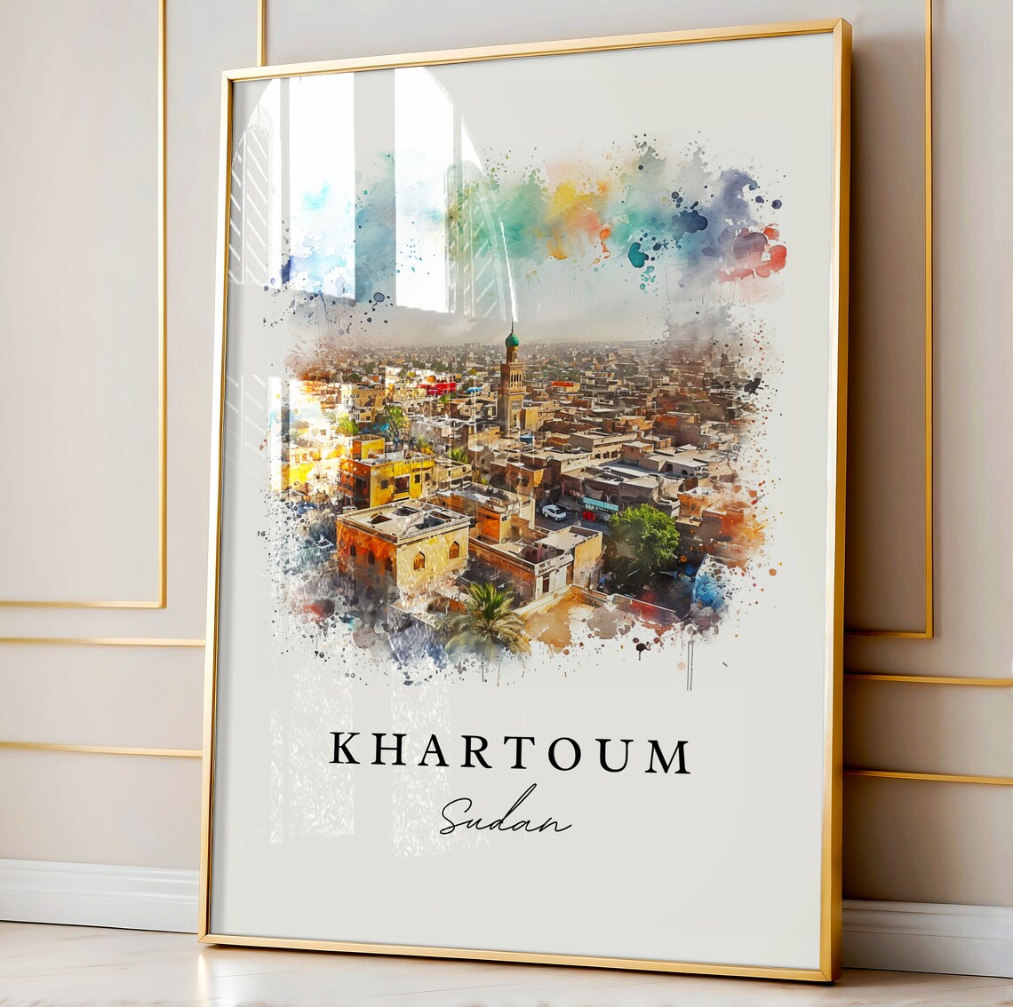 Khartoum Sudan Cityscape Minaret Watercolor Travel Poster Minimalist Travel Home Gift - Image 4