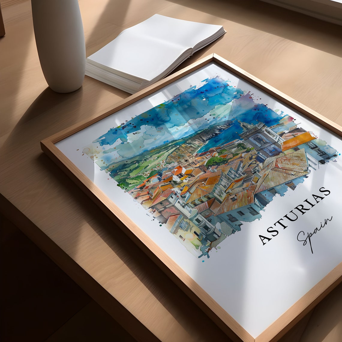 Asturias Spain Watercolor Travel Poster, Housewarming - Image 5