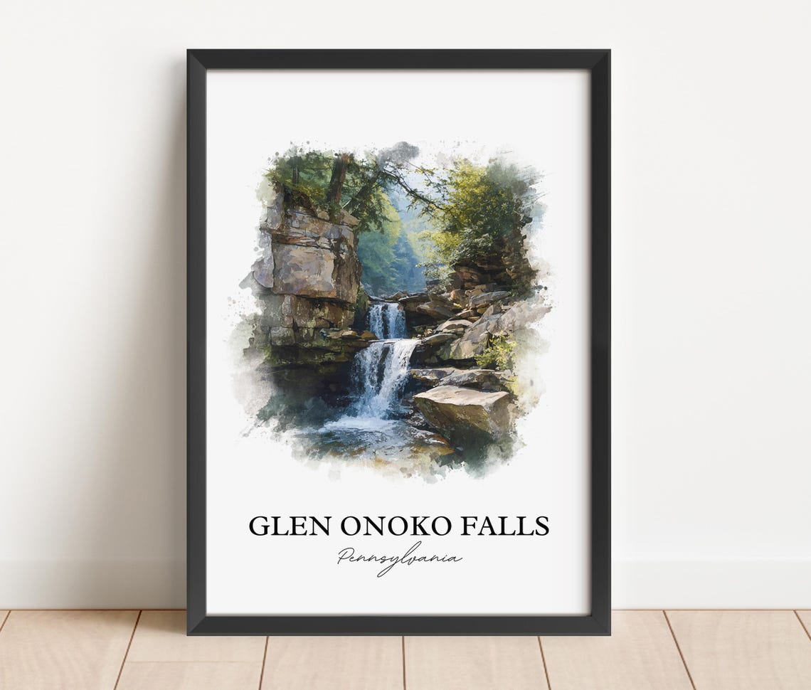 Glen Onoko Falls Pennsylvania Lehigh Gorge Cascade Watercolor Poster - Image 2