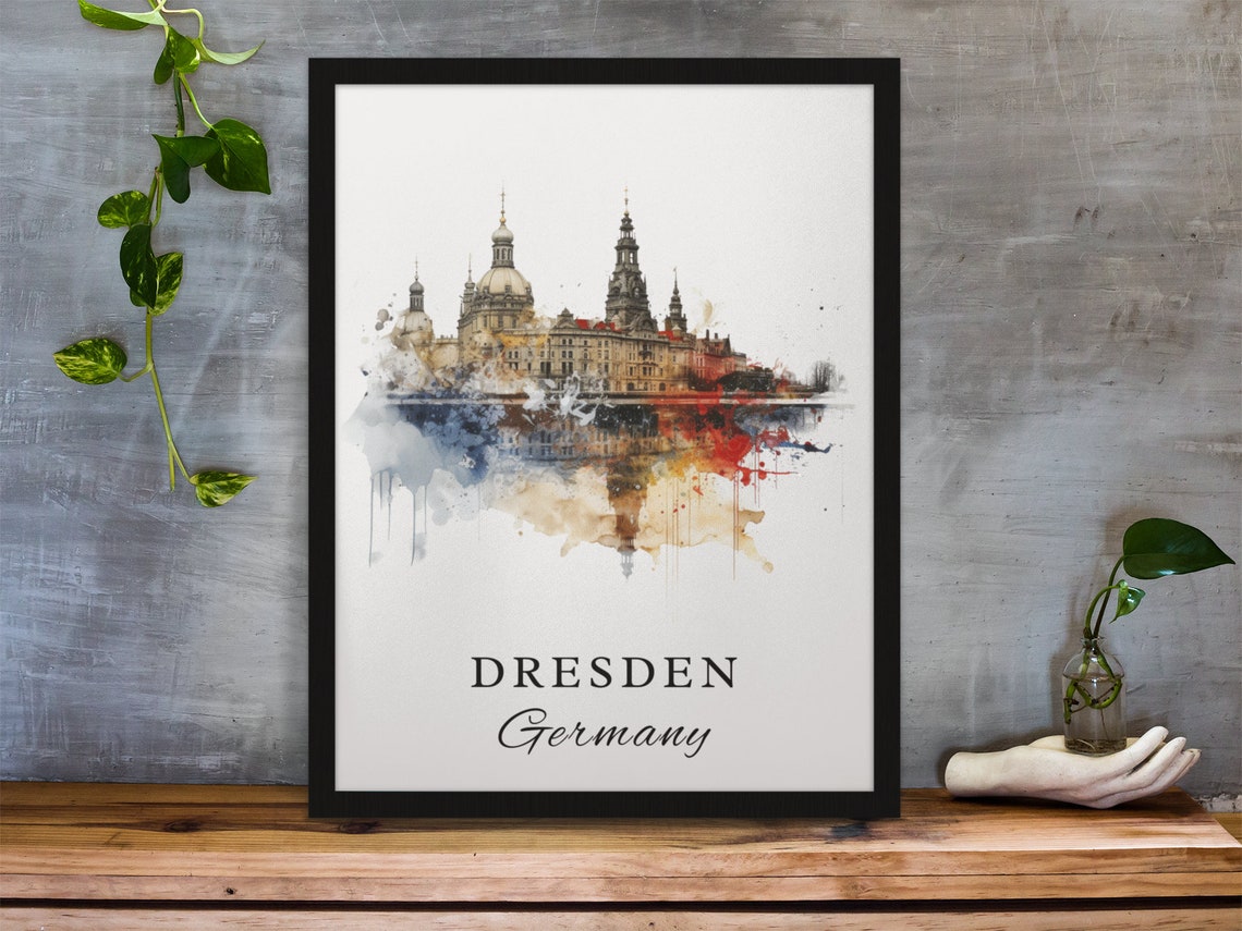 Dresden Germany Dramatic Baroque Skyline Watercolor Travel Poster - Image 3